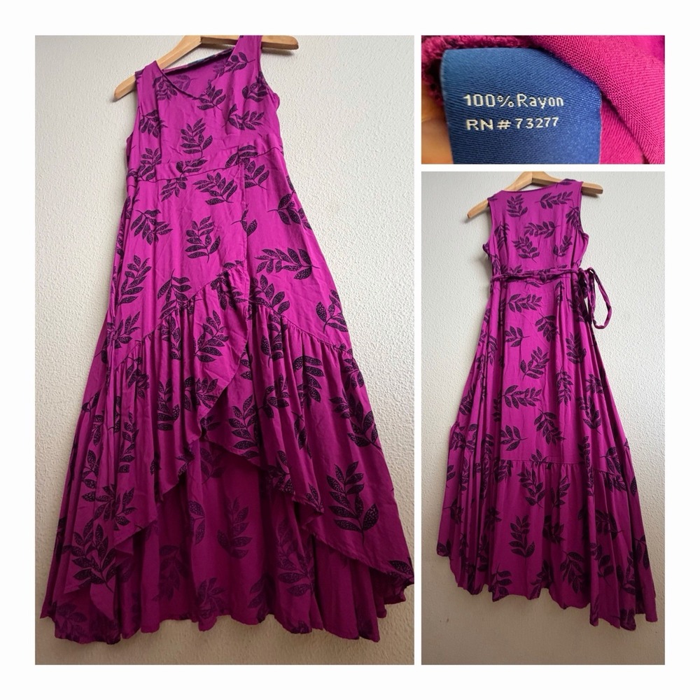 Apt 9 Whimsigoth Fairy Dress PS Purple Black Leaf Print Ruffle HighLow Faux Wrap